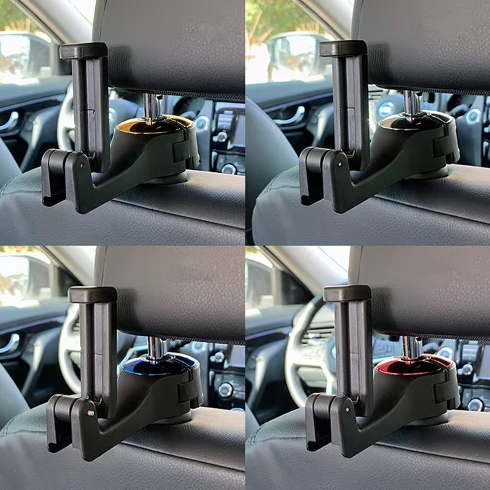Headrest Hooks For Cars With 360° Phone Holder | Clip-On Seat Back Hook For Bags, Purses & Bottles