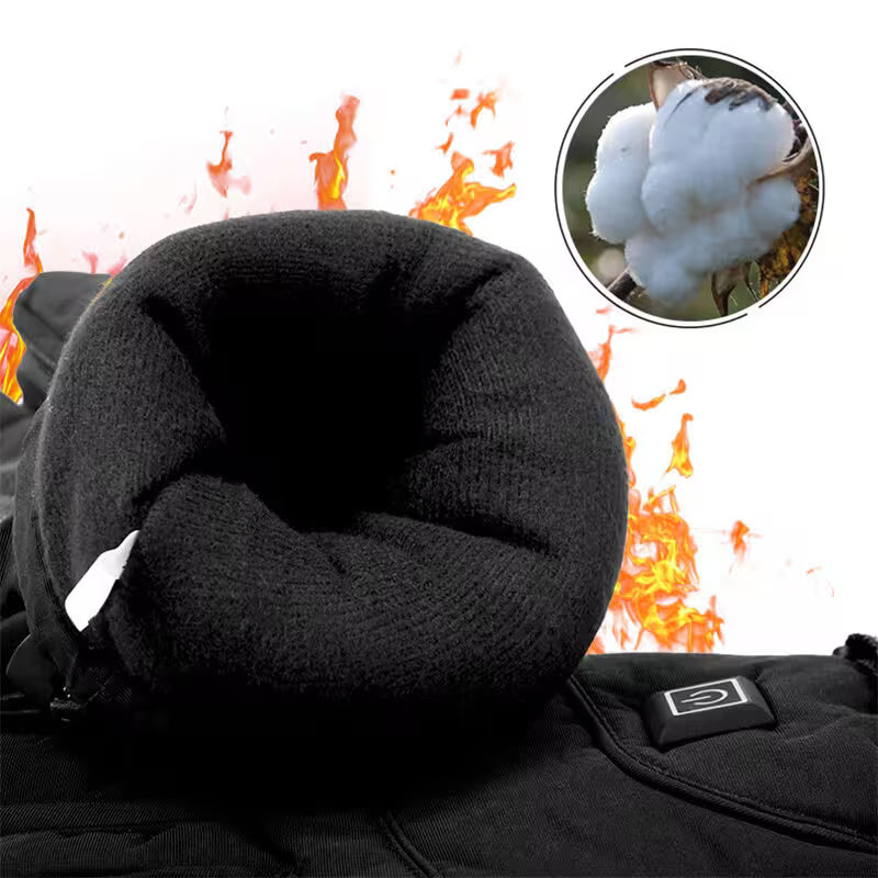 Black neck pillow with cotton ball inset and flames in the background