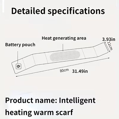 Diagram of an intelligent heating warm scarf with labeled parts and dimensions.