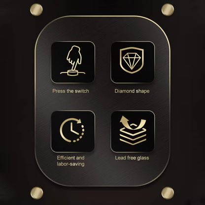 Product features with icons and text on a black background