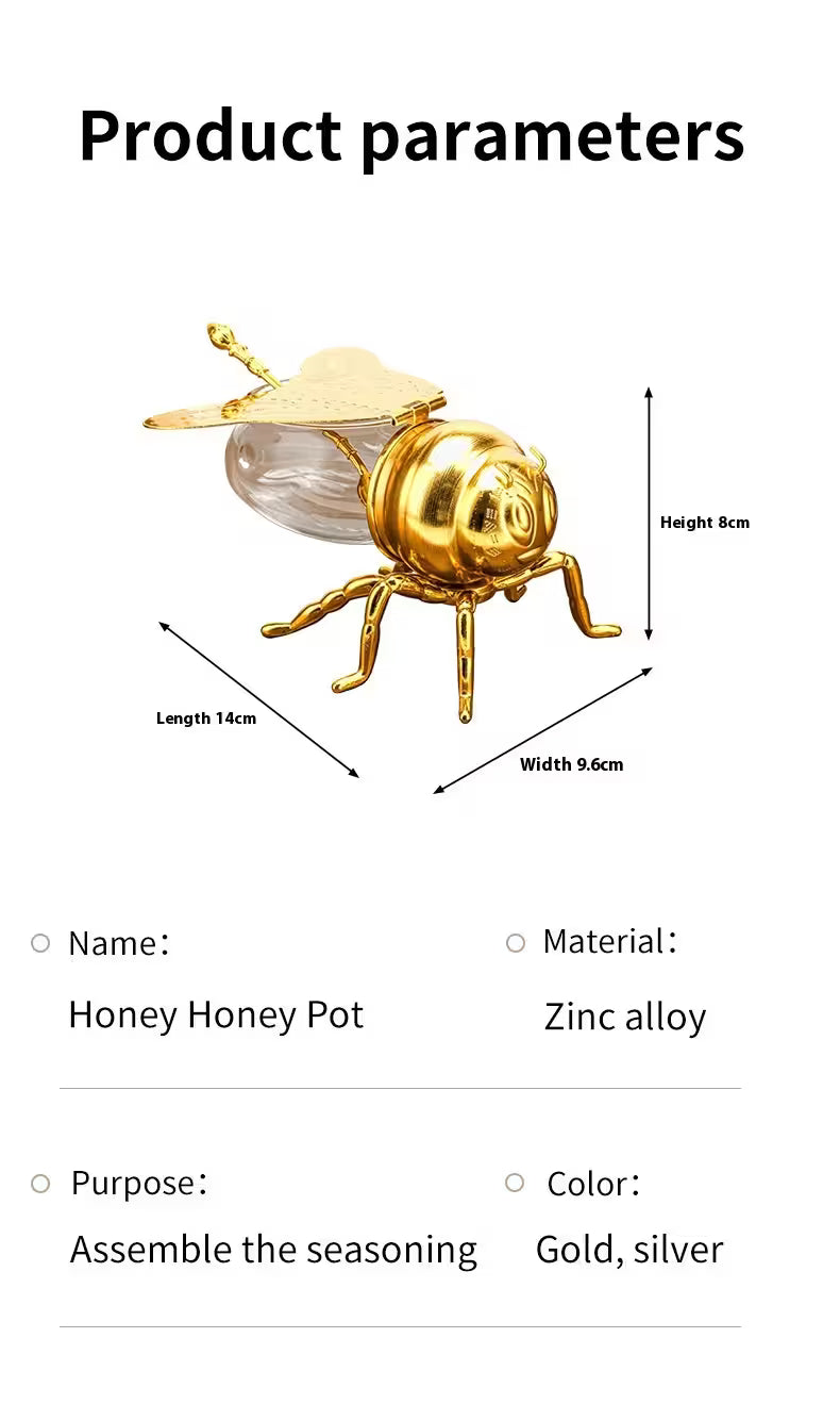 Honey Honey Pot decorative item with dimensions and material details on a white background