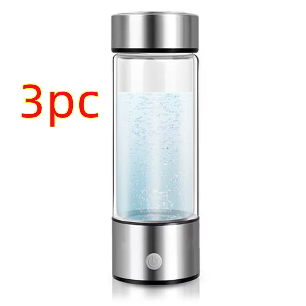 Glass water bottle with metal cap on a white background, labeled '3pc'.