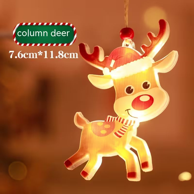 Decorative reindeer ornament with a Santa hat on a warm brown background