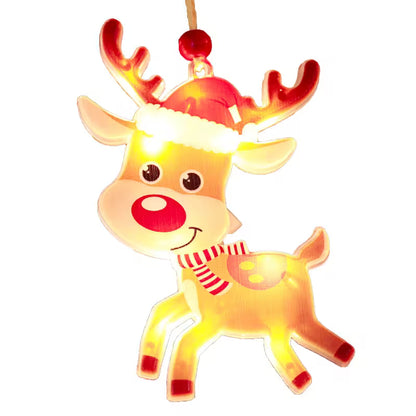 Decorative reindeer ornament with red antlers and a white beard on a white background