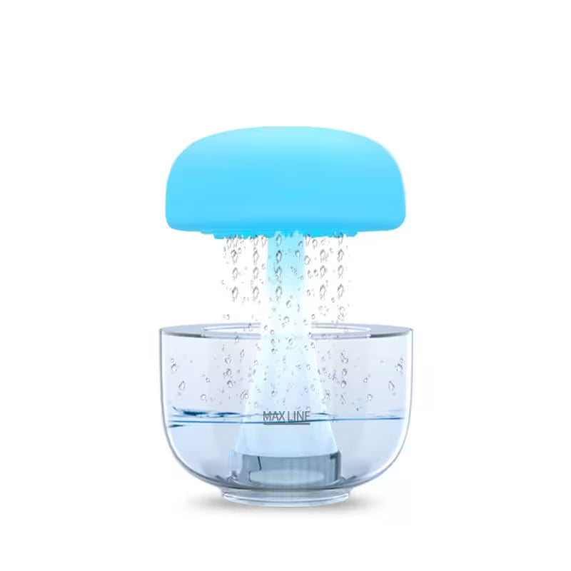 Clear glass container with a blue lid on a white background