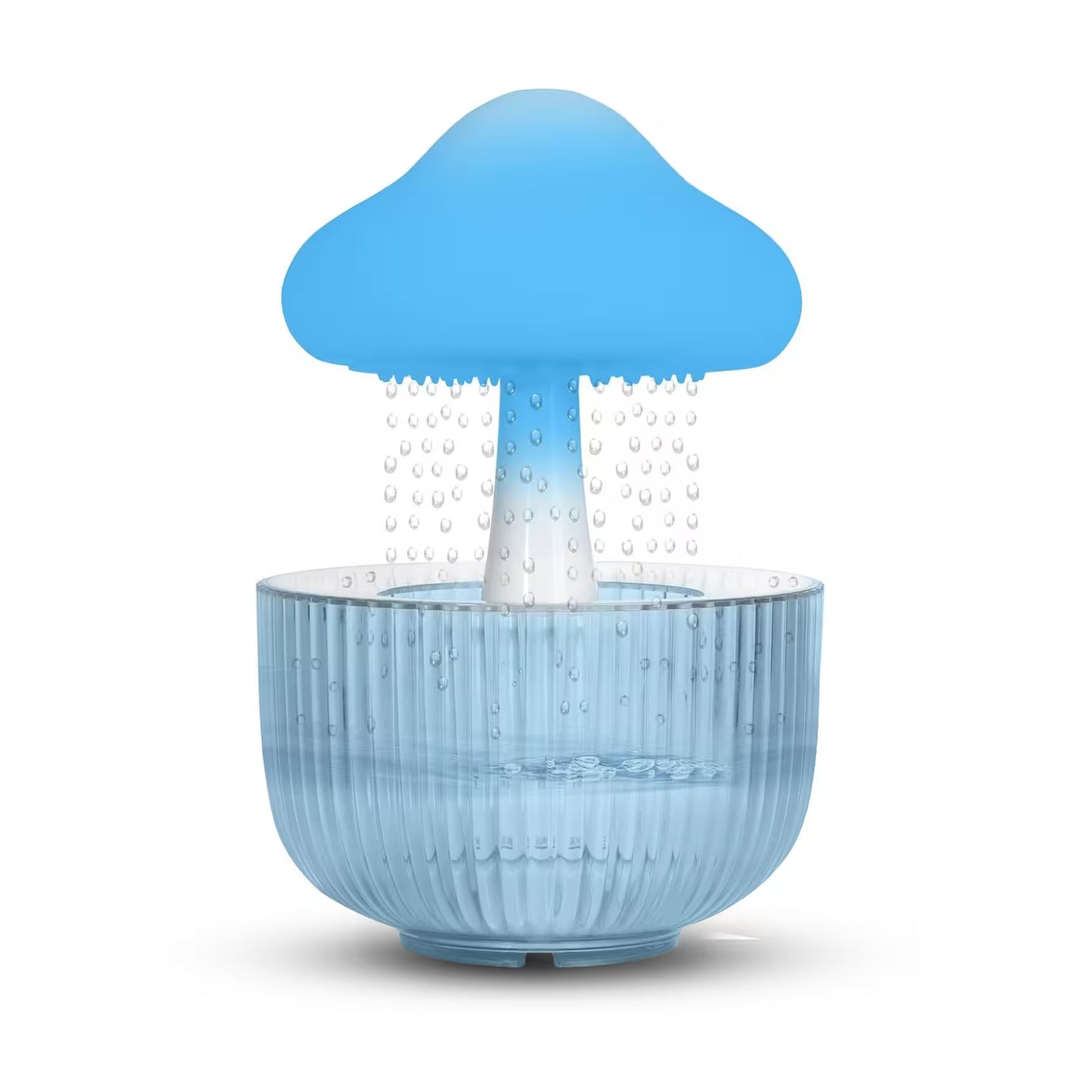 Blue mushroom-shaped object with a textured base on a white background