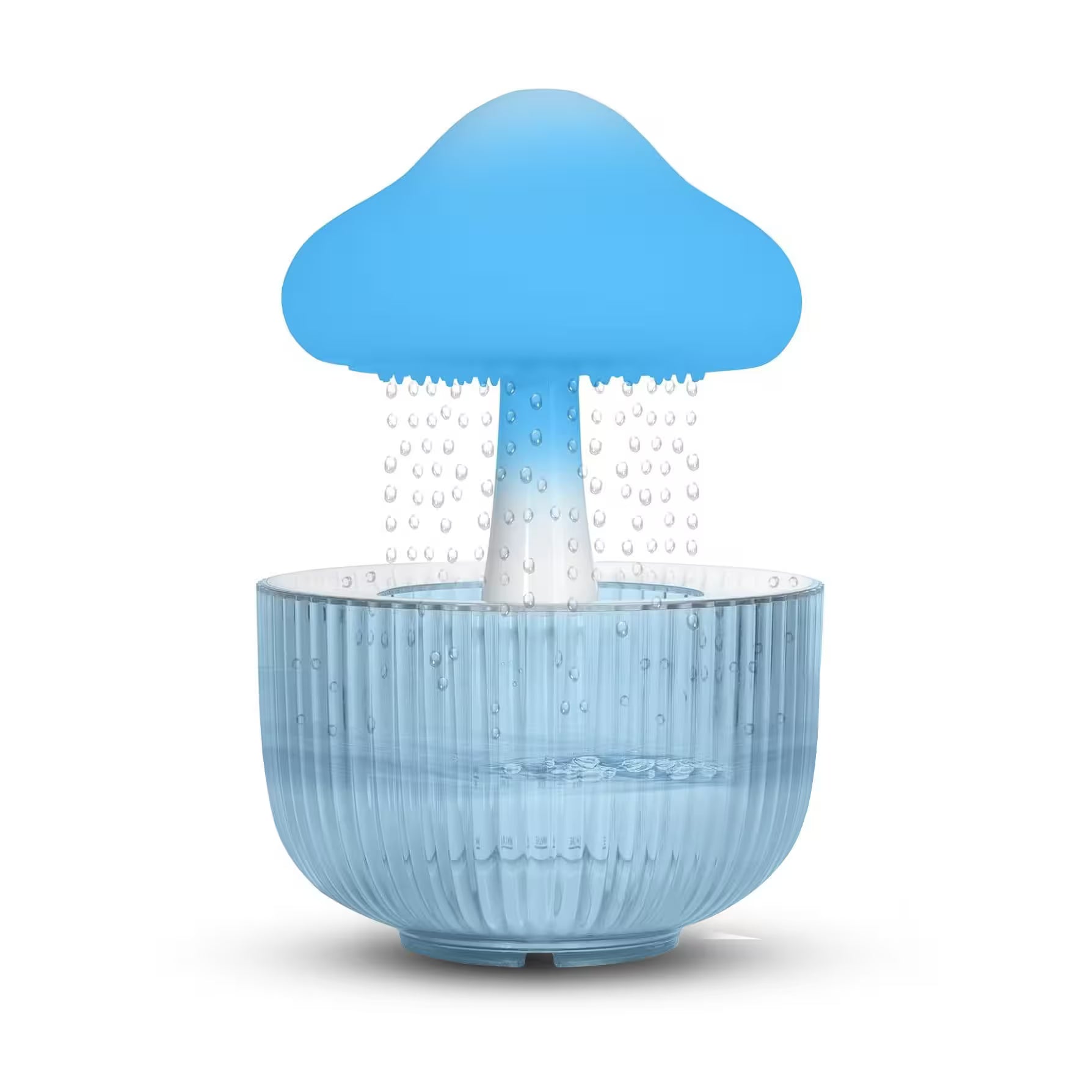 Blue mushroom-shaped object with a textured base on a white background