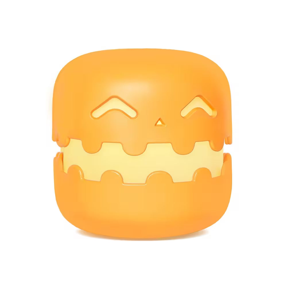 Orange Halloween-themed product with a face on a white background