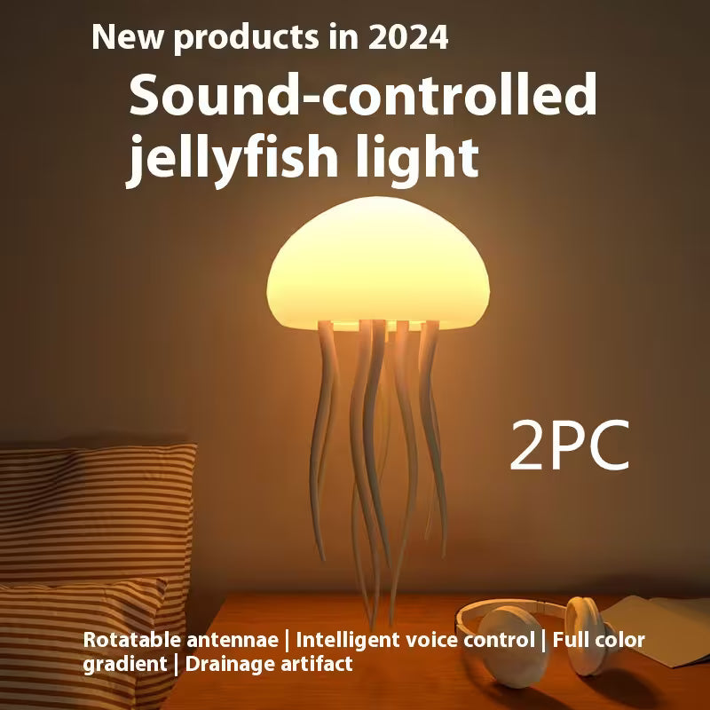 Sound-controlled jellyfish light with text about new products in 2024