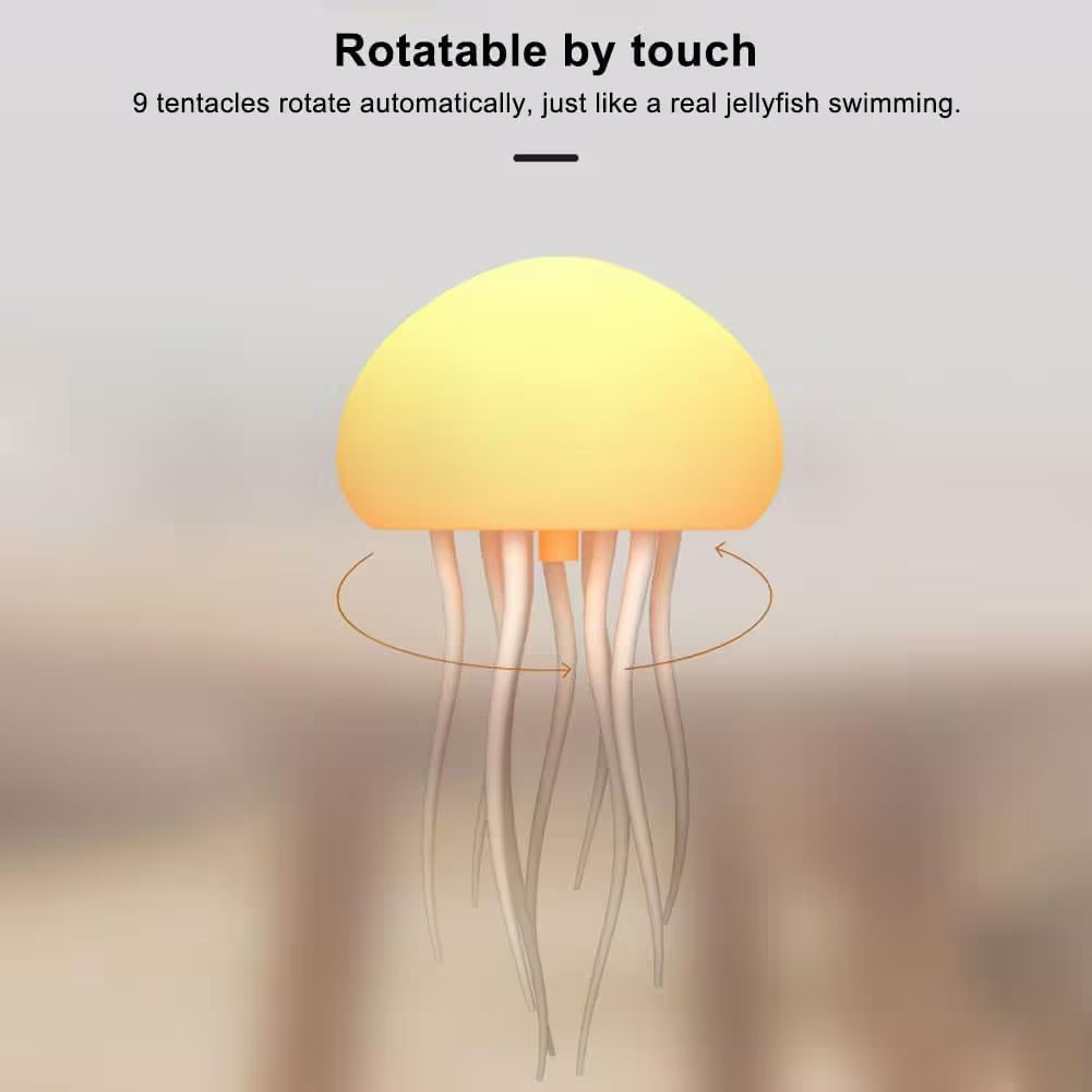 Jellyfish-shaped lamp with rotating tentacles on a gradient background