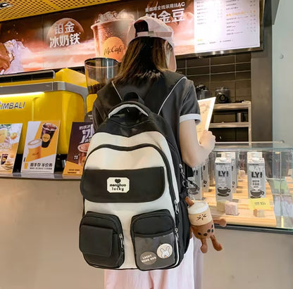 Kawaii Girls Backpack With Pendant | Cute Rabbit Pin Multi-Pocket School Bag | 5 Colors | Campus & Daily Carry for Teens & Students
