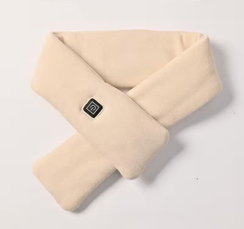 Beige neck pillow with a control panel on a light gray background