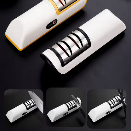 Multifunctional kitchen tool with white and black design on a dark background