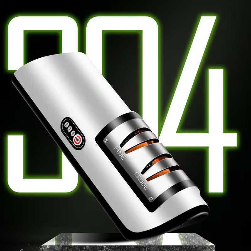 Hair trimmer with digital display on a black background with glowing text