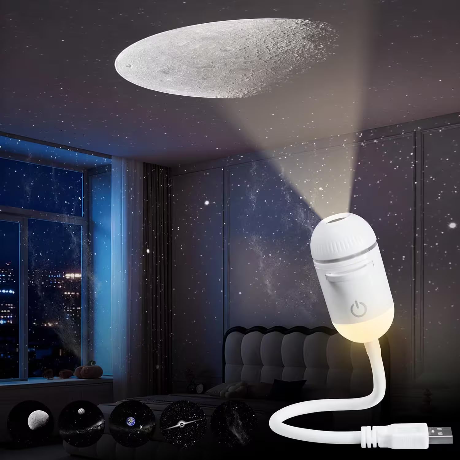 LED Galaxy Projector Night Light | 360° HD Star Projector for Kids Bedroom | Swappable Galaxy Film Discs | Ceiling & Wall Space Projector