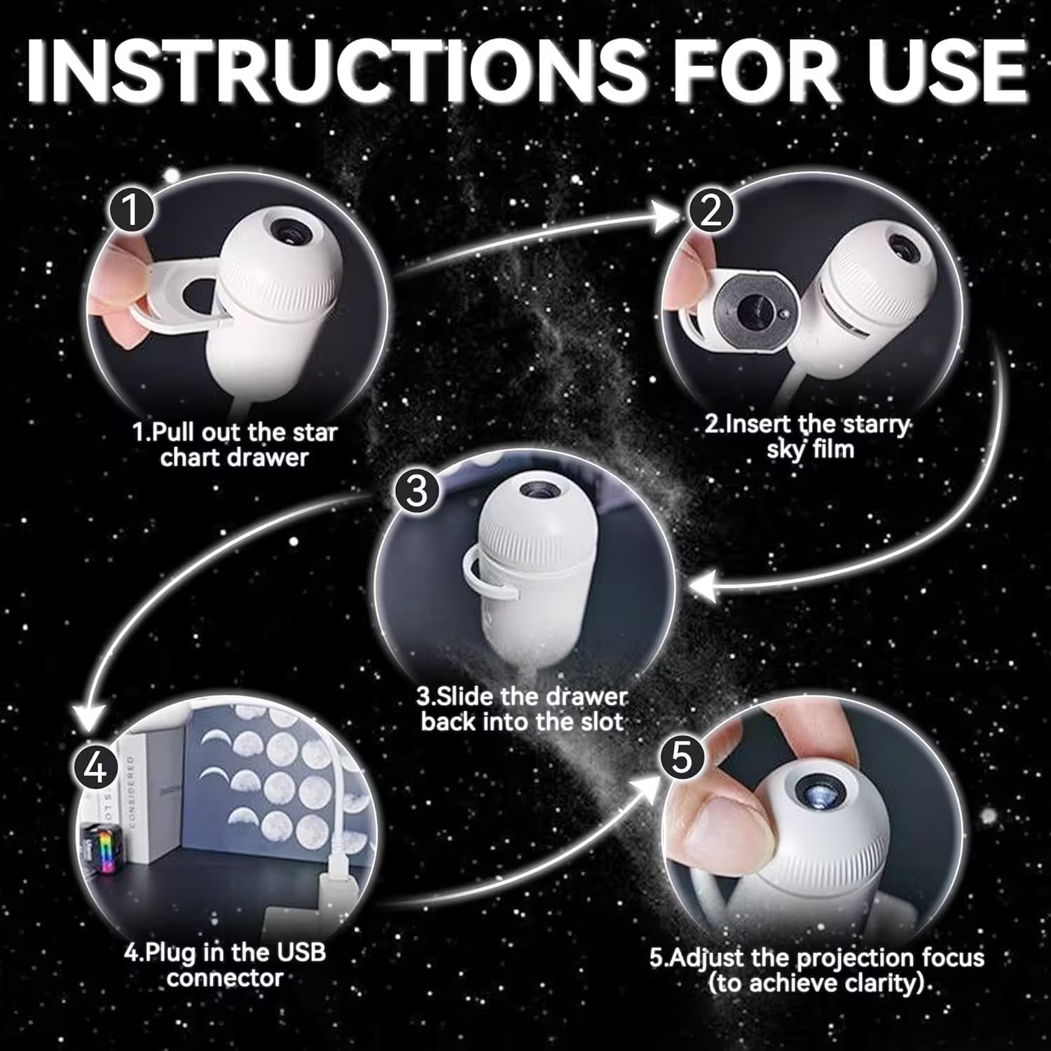 LED Galaxy Projector Night Light | 360° HD Star Projector for Kids Bedroom | Swappable Galaxy Film Discs | Ceiling & Wall Space Projector