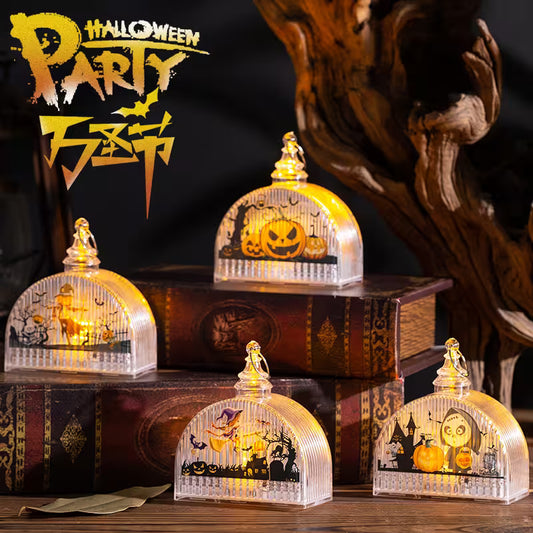 LED Halloween Lantern | Pumpkin, Scarecrow, Skull & Witch Designs | Decorative Spooky Light for Room & Party Table Styling
