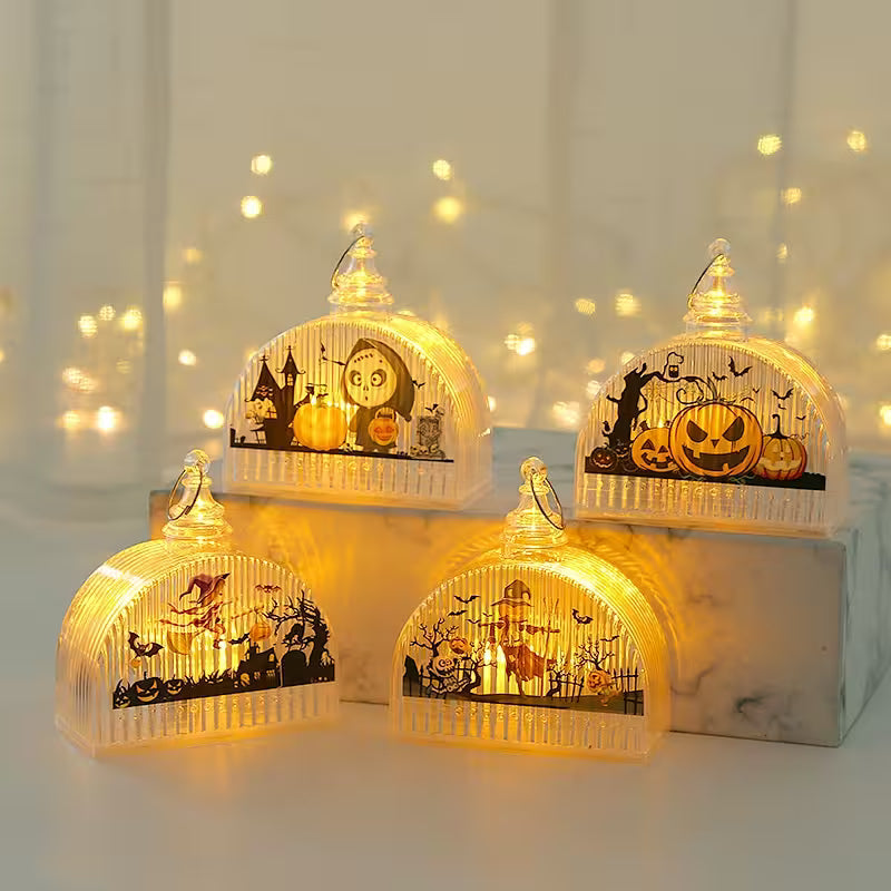 LED Halloween Lantern | Pumpkin, Scarecrow, Skull & Witch Designs | Decorative Spooky Light for Room & Party Table Styling
