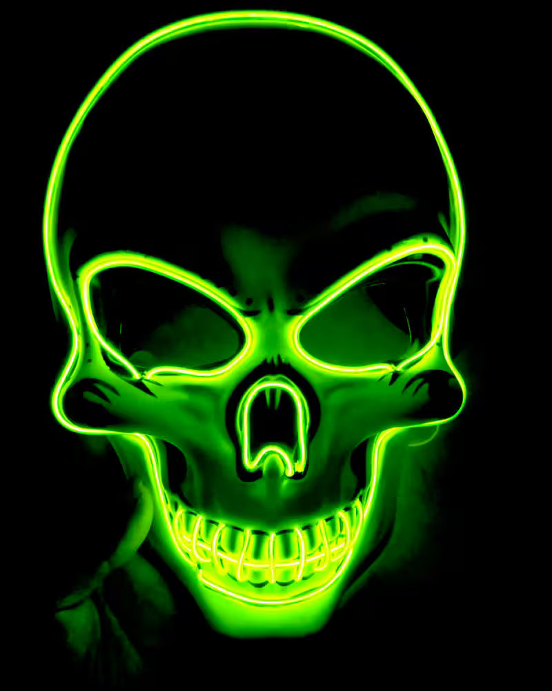 LED Halloween Mask – EL Wire Neon Glow, 3 Light Modes, Battery Powered, 10 Colors for Parties & Festivals
