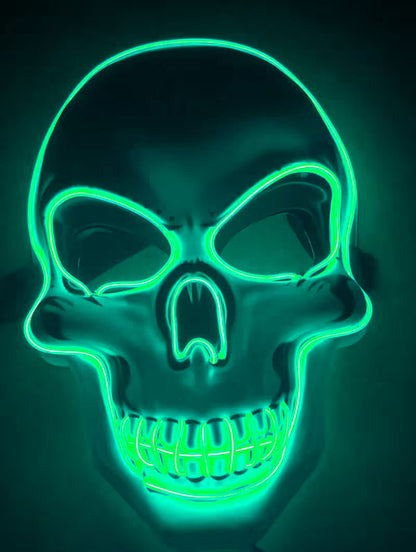 LED Halloween Mask – EL Wire Neon Glow, 3 Light Modes, Battery Powered, 10 Colors for Parties & Festivals