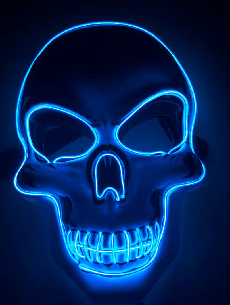 LED Halloween Mask – EL Wire Neon Glow, 3 Light Modes, Battery Powered, 10 Colors for Parties & Festivals