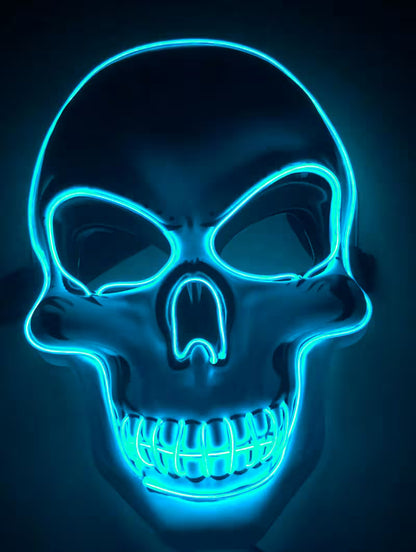 LED Halloween Mask – EL Wire Neon Glow, 3 Light Modes, Battery Powered, 10 Colors for Parties & Festivals