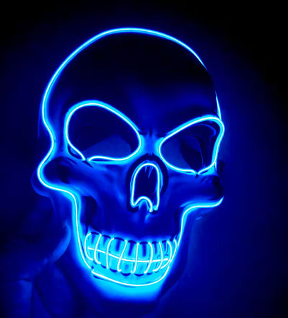 LED Halloween Mask – EL Wire Neon Glow, 3 Light Modes, Battery Powered, 10 Colors for Parties & Festivals