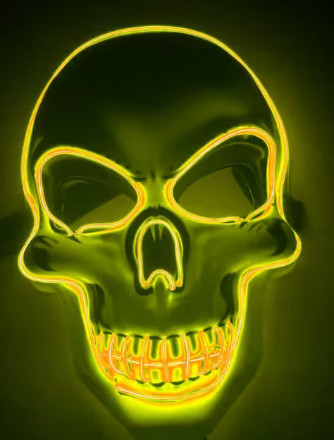 LED Halloween Mask – EL Wire Neon Glow, 3 Light Modes, Battery Powered, 10 Colors for Parties & Festivals