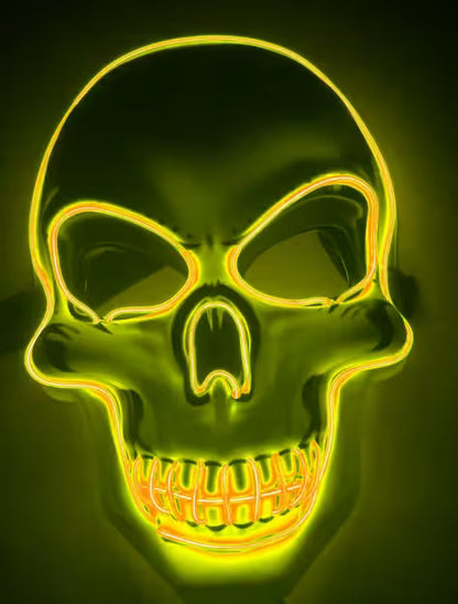 LED Halloween Mask – EL Wire Neon Glow, 3 Light Modes, Battery Powered, 10 Colors for Parties & Festivals