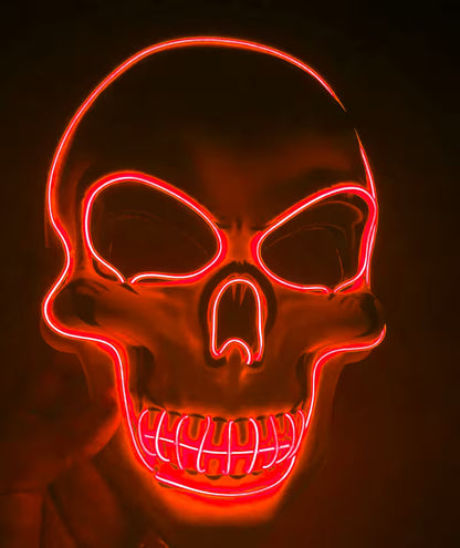 LED Halloween Mask – EL Wire Neon Glow, 3 Light Modes, Battery Powered, 10 Colors for Parties & Festivals