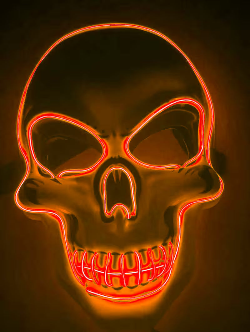 LED Halloween Mask – EL Wire Neon Glow, 3 Light Modes, Battery Powered, 10 Colors for Parties & Festivals