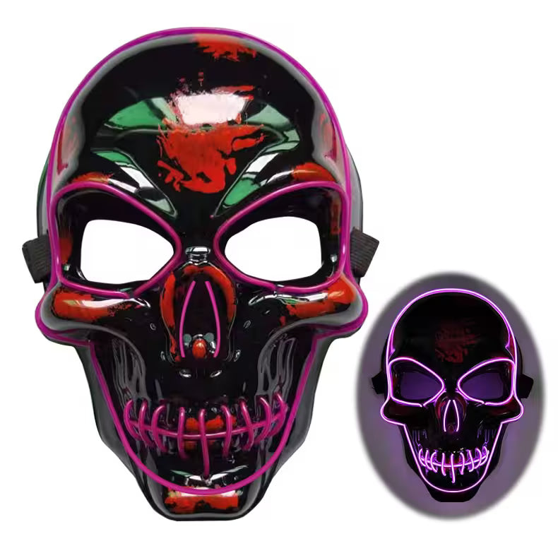 LED Halloween Mask – EL Wire Neon Glow, 3 Light Modes, Battery Powered, 10 Colors for Parties & Festivals