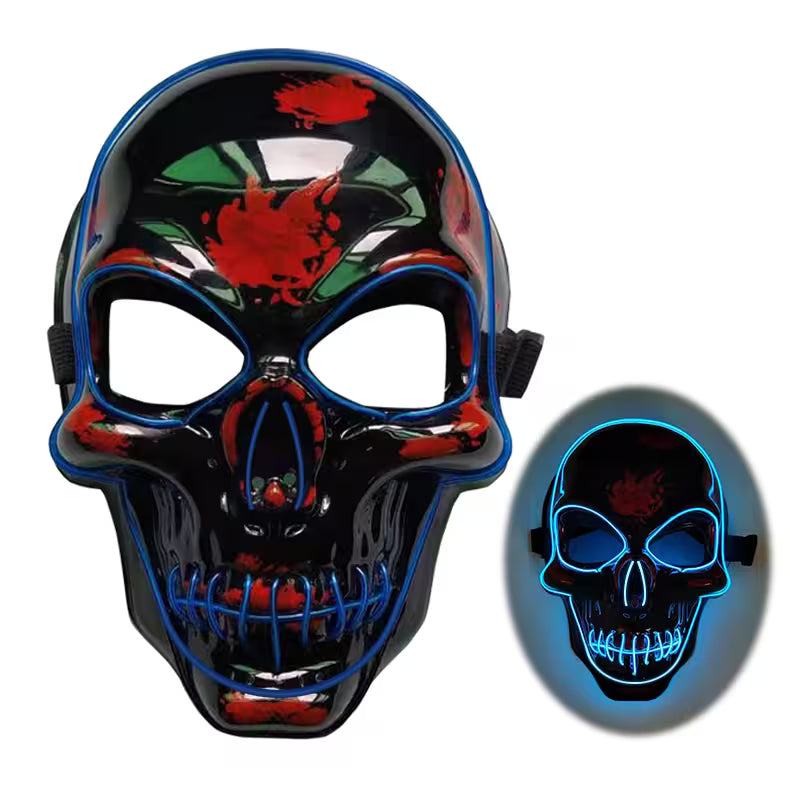 LED Halloween Mask – EL Wire Neon Glow, 3 Light Modes, Battery Powered, 10 Colors for Parties & Festivals