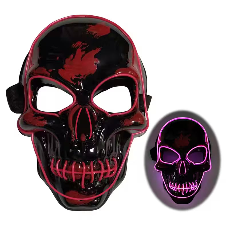 LED Halloween Mask – EL Wire Neon Glow, 3 Light Modes, Battery Powered, 10 Colors for Parties & Festivals