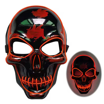 LED Halloween Mask – EL Wire Neon Glow, 3 Light Modes, Battery Powered, 10 Colors for Parties & Festivals