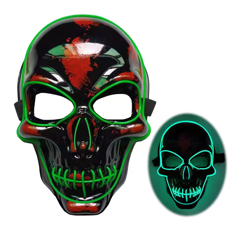 LED Halloween Mask – EL Wire Neon Glow, 3 Light Modes, Battery Powered, 10 Colors for Parties & Festivals