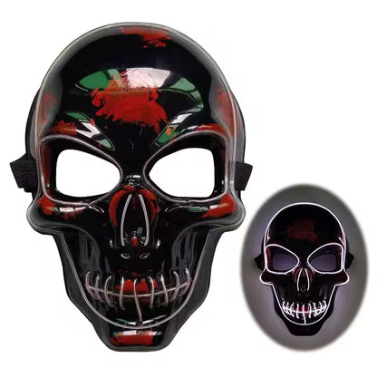 LED Halloween Mask – EL Wire Neon Glow, 3 Light Modes, Battery Powered, 10 Colors for Parties & Festivals