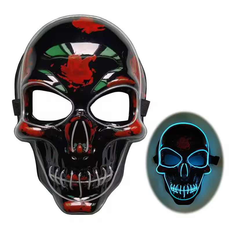 LED Halloween Mask – EL Wire Neon Glow, 3 Light Modes, Battery Powered, 10 Colors for Parties & Festivals