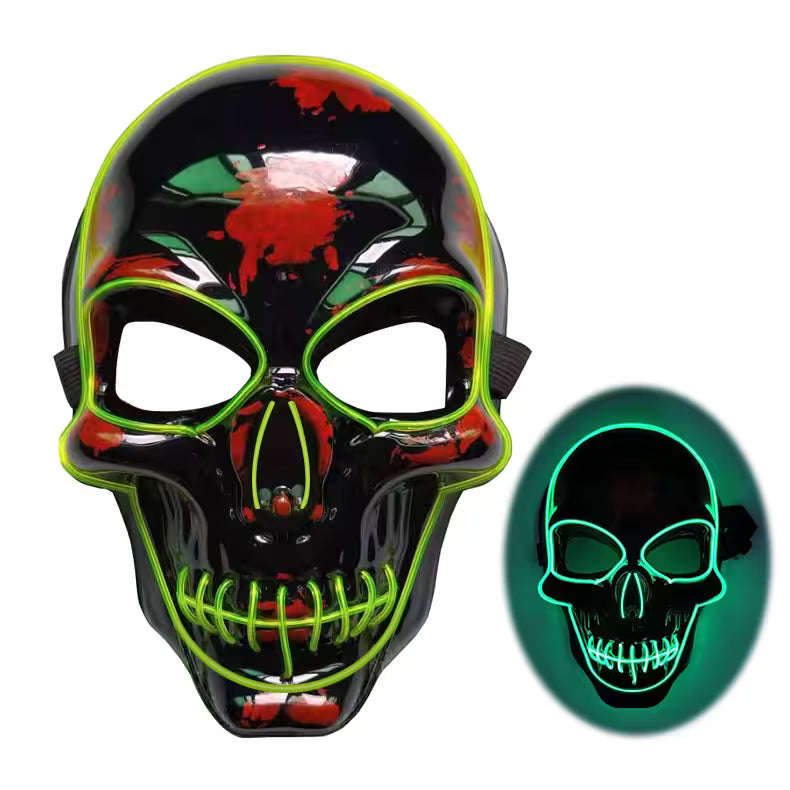 LED Halloween Mask – EL Wire Neon Glow, 3 Light Modes, Battery Powered, 10 Colors for Parties & Festivals