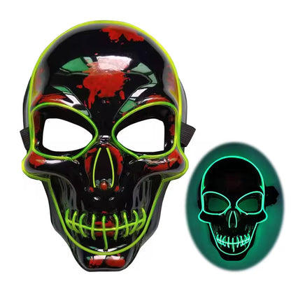 LED Halloween Mask – EL Wire Neon Glow, 3 Light Modes, Battery Powered, 10 Colors for Parties & Festivals
