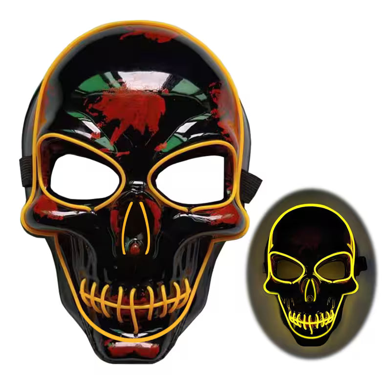 LED Halloween Mask – EL Wire Neon Glow, 3 Light Modes, Battery Powered, 10 Colors for Parties & Festivals