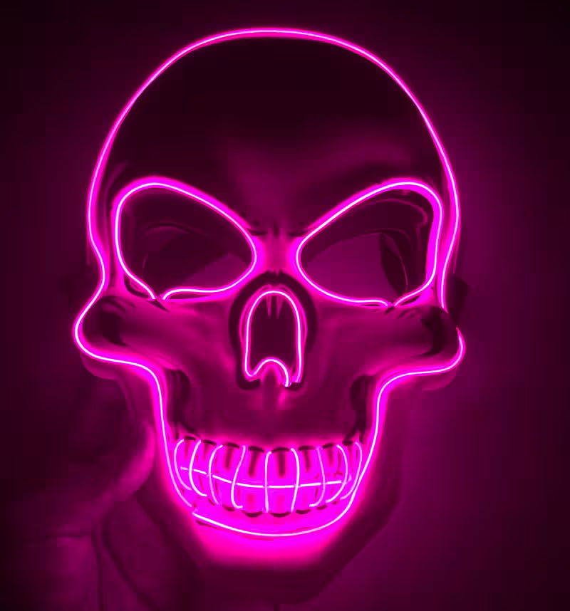 LED Halloween Mask – EL Wire Neon Glow, 3 Light Modes, Battery Powered, 10 Colors for Parties & Festivals