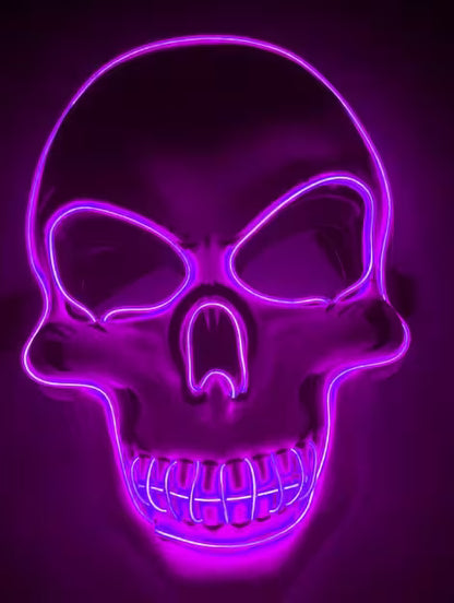 LED Halloween Mask – EL Wire Neon Glow, 3 Light Modes, Battery Powered, 10 Colors for Parties & Festivals