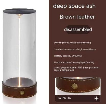 Dark Grey LED Lamp With Brown Leather