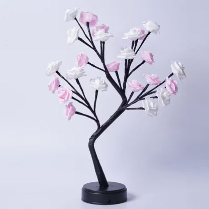 Decorative tree with pink and white flowers on a light gray background
