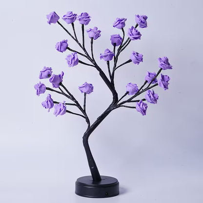 Decorative tree with purple flowers on a light purple background