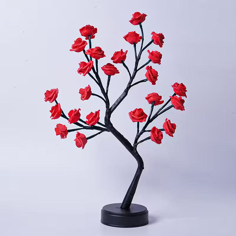 Decorative tree with red flowers on a white background