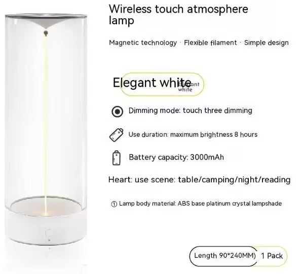 Wireless touch atmosphere lamp with features listed on a white background