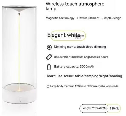 Wireless touch atmosphere lamp with features listed on a white background
