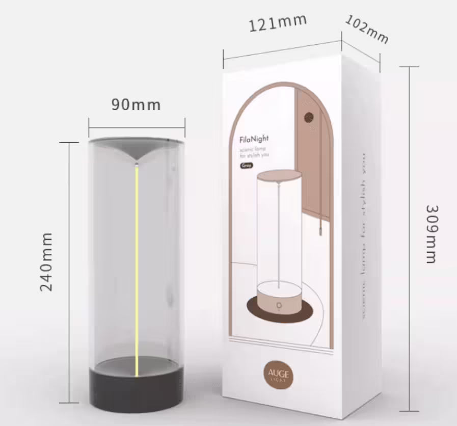 FroNight lamp packaging with dimensions on a white background